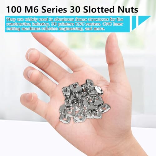 Miniatura 6 de 100 Piezas Tuerca Martillo M6, M6 Tuercas De T-Ranura, Tuercas T8 Para Slot Para Ranura De Extrusión Perfil Aluminio Estándar De Serie 30,Europeo Niquelado,Fijaciones De Acero Al Carbono