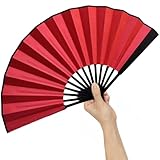 Gcroet Traditioneller chinesischer Handfächer 10 Zoll, klatschende Fächer aus roter Seide für Line Dance, Faltbarer Handfächer mit schwarzen Knochen..