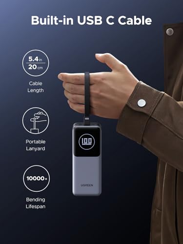 UGREEN Nexode Power Bank 20000mAh 130W with Built-in USB C Cable Laptop Travel Portable Charger, 80W Input, Fast Charging for MacBook Pro/Air/iPhone 17/16/iPad Pro/Galaxy S25 Ultra/Dell/HP and More - Image 2