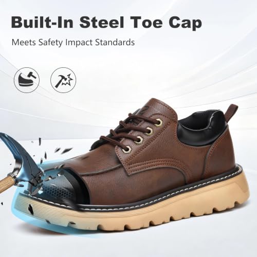 ZBVB Unisex Steel Toe Shoes Brown, Anti-Puncture, Men's 9 and Women's 10.5 — view 3