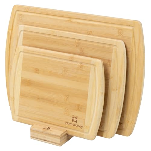 Homwoody Premium Bamboo Cutting Board-(Set 3) Bamboo Serving Board/Charcuterie Boards-Wood Cutting Board Set/Wooden Chopping Board Set-Kitchen Gadgets