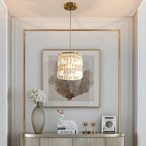 Lustre suspension E27 cristal et métal cuivre plafonnier de salle à manger