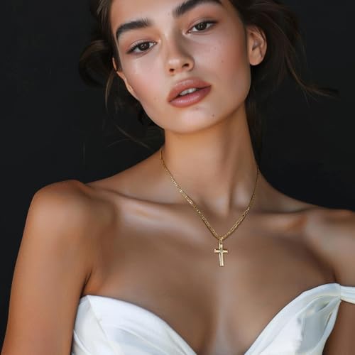 14k Gold Cross Necklace for Women Gold Necklace Cross Pendant Small Cross Necklace 48cm Cross Chain with a CZ Stone 27mm*16mm3