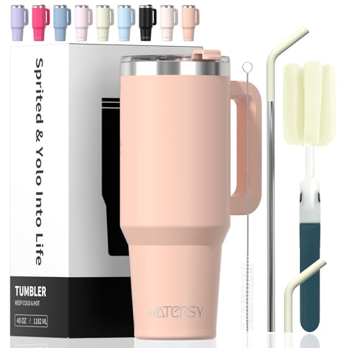 Image of 40 oz Tumbler with Handle,Tumbler with Lid and Straw,Double Wall Insulated Cup Stainless Steel Travel Mug(Cold for 34 Hours),Water Bottle for Iced Tea,Coffee,Cold Beverages(Pink)