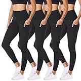 NexiEpoch 4 Pack Leggings for Women with Pockets- High Waisted Tummy Control for Workout Running Capri Yoga Pants
