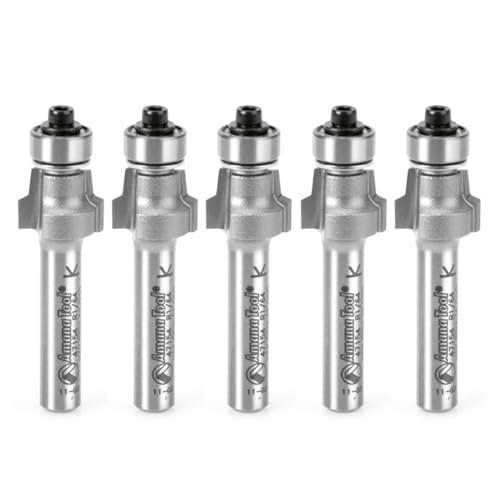 Amana Tool 47154-5 5-Pack Carbide Tipped No-File Trim .015 R x 1/2 D x 3/8 CH x 1/4 Inch SHK w/ Lower Ball Bearing Router Bits