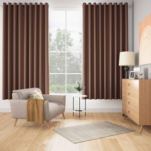 Image of Wakefit Solid Blackout Window Curtains 5 Feet | Set of 2 | Upto 98% Room Darkening Faux Silk Drapes | Thermal Insulated & Noise Reducing Curtains for Living Room & Home Dcor | Keoti Rust Brown