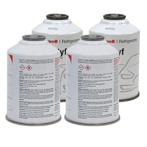 ZeroR® Genuine R1234YF Refrigerant Can for Automotive AC Systems - HFO-R1234YF, SSV Can with Reverse-Thread Design, Included Service Sticker - Compatible with R1234YF Systems - 8 Oz, 4 Can