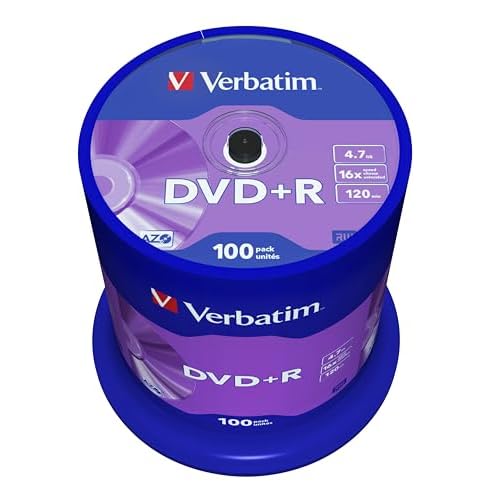 Verbatim DVD+R - 4.7 GB, 16-fache Brenngeschwindigkeit mit langer Lebensdauer und Kratzschutz, 100er Pack Spindel, mattsilber
