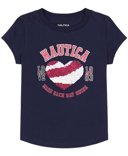 Image of Nautica Girls Short Sleeve Legacy T-Shirt with Flip Sequin Design, Cotton Tee with Tagless Interior