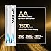 imuto Lithium Batteries AA 8 Pack with Slim Charger, 2500 mWh 1.5V Rechargeable AA Lithium Battery Rechargeable Li-ion AA Batteries 1600 Cycles Long Lasting (8Pack-2500mWh)