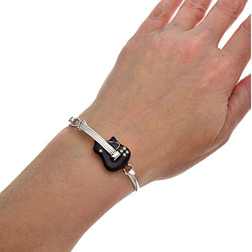 Pammyj Silvertone Black Enamel Electric Guitar Music Bangle Bracelet #TOP1