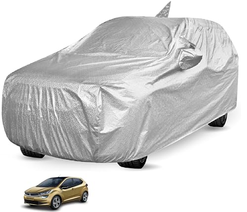 Image of Auto Hub Waterproof Car Cover Compatible with Tata Altroz with Front Antenna & Mirror Pocket, Soft Cotton Lining, Altroz Car Cover Waterproof, Metallic Silver