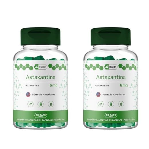 Astaxantina 6mg 60 Cápsulas, Tecnologia Americana, Antioxidante - 2 Potes - 4 Health