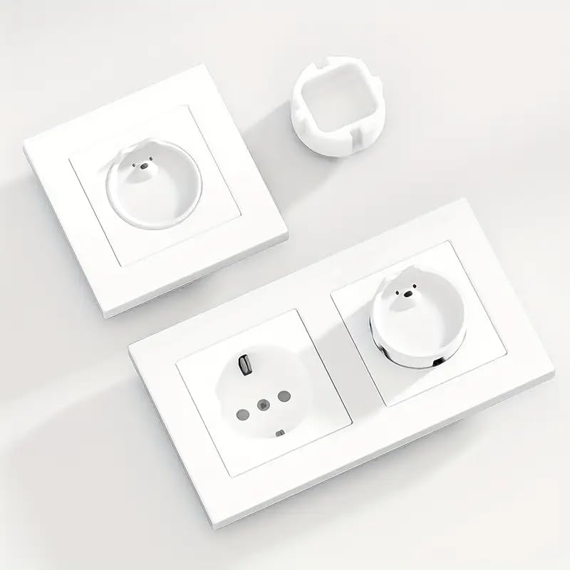 10pcs European Socket Covers Polar Bear Design Anti Electric Shock Outlet Protectors Dust Covers for Home Office Travel, White