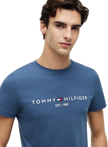 Tommy Hilfiger T-Shirt Manches Courtes Homme Slim Fit, Bleu (Aegean Sea), XL