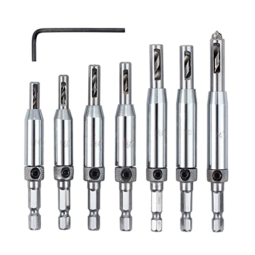 Price comparison product image eSynic Self-centering Drill Bits Set Popular 7pcs HSS Self Centering Drill Bit Brax Hardware Self-Center Drill Bit for Wood Door Pilot Hole Hinge Drill Bit (5 / 64" 7 / 64" 9 / 64" 11 / 64" 5MM 13 / 64" 1 / 4")