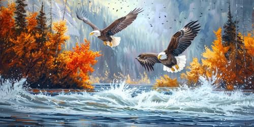 Pintura por Números para Adultos otoño Pintar por Numeros Niños Principiantes águila,Kit de Pintura al óleo de Lienzo DIY para con Pinceles,Paint by Numbers Acrílico,Mujer Regalo 60x120cm E-1086