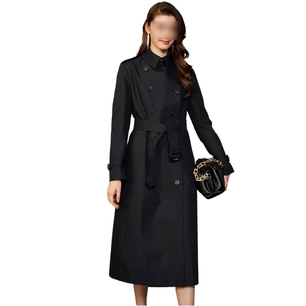 Black Double-breasted Medium-length Trench Coat Women High-end Cotton Jacket Solid Color Spring and Autumn Models
