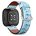CJBROES Replacement Leather Watch Band, Compatible with Fitbit Versa 3 and Fitbit Sense of Wristband Bracelet Accessory - Blue Watercolor Marble Stain Texture