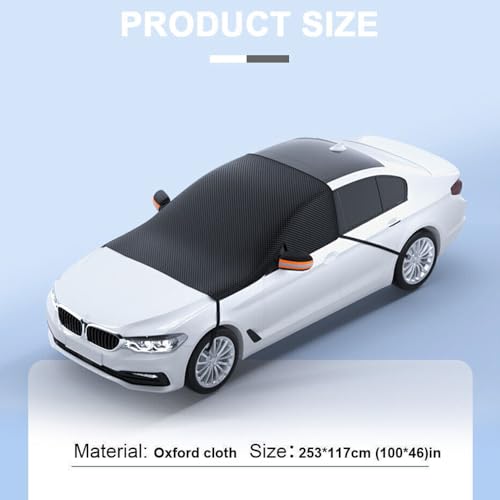 Image of Automotive Windshield Snow Cover for Ice and Snow Universal Car Front Window Cover Large Windshield Frost Cover with Side Mirror Covers Suitable for Most Vehicle,Car,SUV (Orange)
