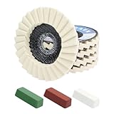 QZATACAEN Felt Flap Disc Abrasives 127mm x 22mm(5" x 7/8") Arbor, for Angle Grinder，Wool Felt Flap Polishing Disc-5 Pack,with Buffing Polishing Cutting Compounds 4 Oz. Kit