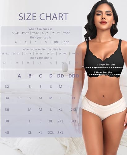 Image of Ganado Scalloped Wireless Bras for Women Seamless Jelly Bra | No Underwire, Support & Lift, Padded, Convertible Adjustable Straps, Back Smoothing, Soft Comfort Everyday Bras, T Shirt Bra