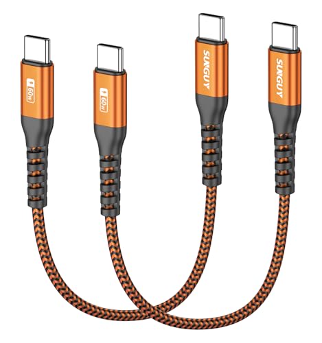 SUNGUY Short USB C to USB C Cable 0.5FT [2Pack] 60W Fast Charging