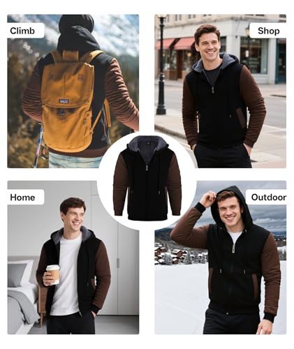 Image of V VALANCH Men Hoodies Zip Up Sherpa Lined Sweatshirts Heavyweight Thick Warm Fleece Winter Jacket