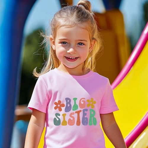 Image of Big Sister Announcement T Shirt Toddler Girls Promoted to Big Sister Tees Outfits 1-7 Years
