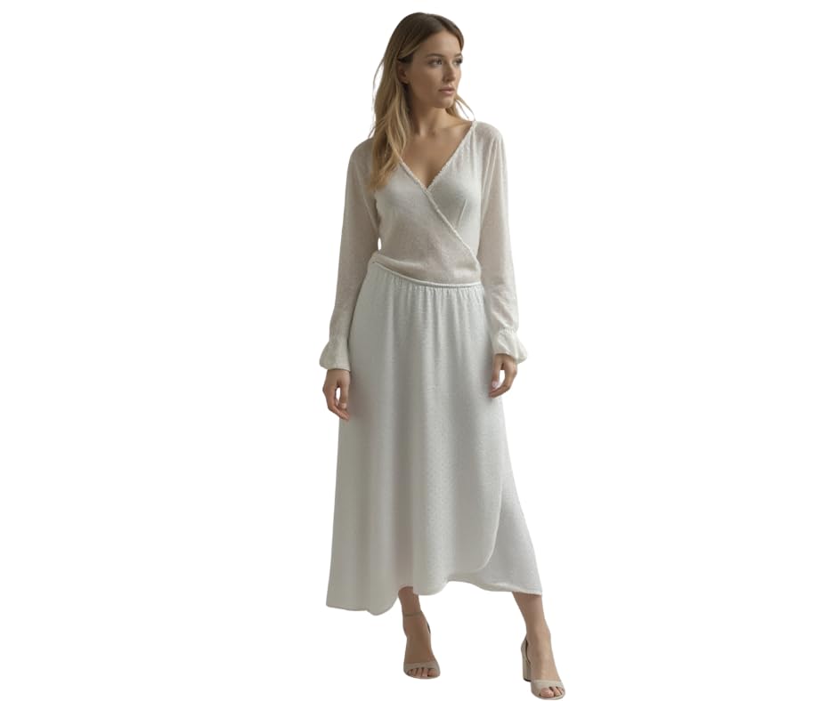 Star Vixen Women's Plus Size Long Elastic Waist Mock Wrap Skirt Fully Lined, White