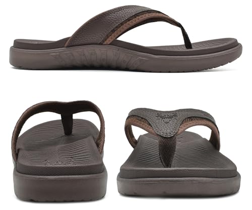 Kuailu Mens Leather Sport Flip Flops Comfort Orthotic Thong Sandals With Plantar Fasciitis Arch Support For Outdoor Summer thumb #6