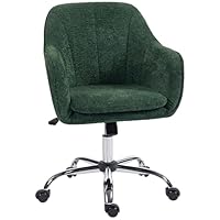 HOMCOM Velvet Office Chair, Modern Makeup Vanity Chair with Tub Back, Swivel Rolling Computer Armchair for Bedroom, Living Room, Dark Green