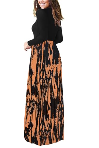 Image of AUSELILY Womens Long Sleeve Maxi Dress Casual Empire Waist with Pockets | Versatile year round long dress for spring, fall, winter, available in floral prints and solids