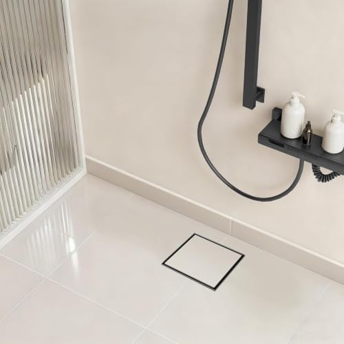 Image of Tapsa Tile Insert Floor Drain | 304 Stainless Steel | Invisible Shower Drain Channel | Shower Drain Channel | Water Drain Channel | with Cockroach Trap. (6X6, Black Matte 20 mm)