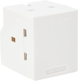 3 Way Triple Plug Block Mains Adaptor, 3 pins Socket Splitter Extension UK Plug, 13A Fused Wall Adaptor Power Extender for Laptop, Computer, TV, DVD and More