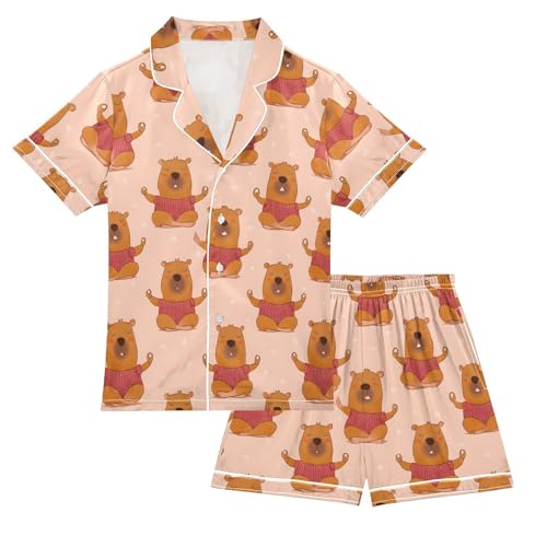 Unisex Animals Pajamas Soft Satin Silk Sleepwear Summer 2 Piece Sets Lounge Wear