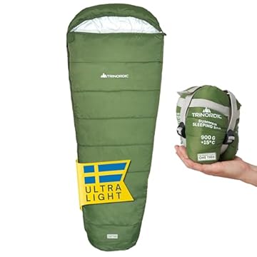 Sacco a Pelo Estivo Trinordic Leggero – 900g, Extra Lungo con Cerniera Anti-Inceppamento – Sacco a Pelo Compatto e Ultraleggero per Adulti, Accessori da Campeggio per, Backpacking e Bikepacking