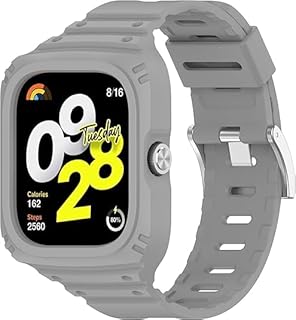 سوار ساعة مع جراب حماية، سوار ساعة بديل من السيليكون وجراب واقي من السيليكون، سوار معصم متوافق مع ساعة ريدمي ووتش 4 الذكية من في فولت (رمادي)