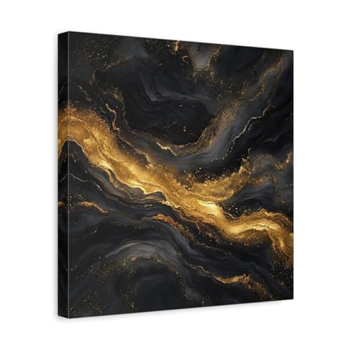 Tableau abstrait marbre noir et or 35x35 cm pour décoration murale de salon