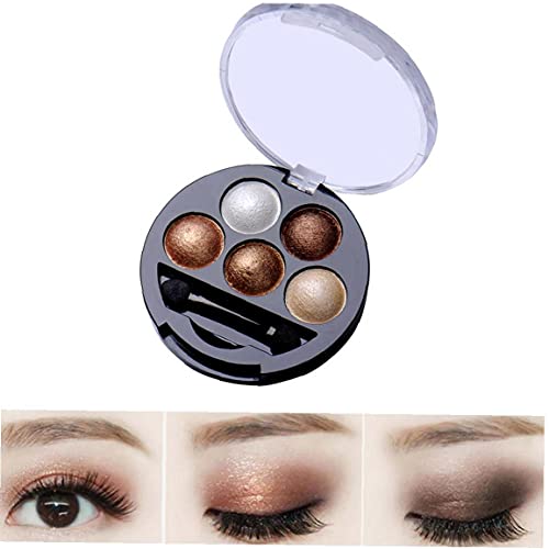 Oogschaduw palet 5 kleuren gebakken oogschaduw oogschaduw poeder metallic glans warme kleur schaduw palet met oogschaduw… - Image 4