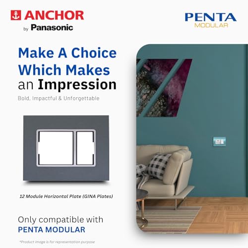 Image of Anchor by Panasonic Penta 12 Module Gina Horizontal Cover Plate with Chrome Collar for Switch Board (Black, 65812B-5)
