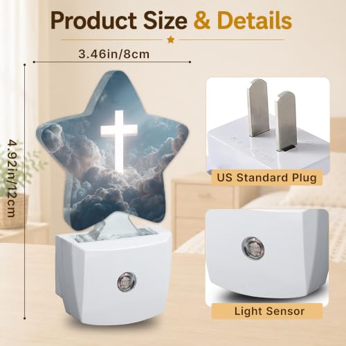 Image of Cross in the Clouds Plug in Star Night Light, Night Light with Sensor for Kids Nursery Bedroom, Decorative Soft Glow Lamp for Hallway Bathroom, Energy Saving