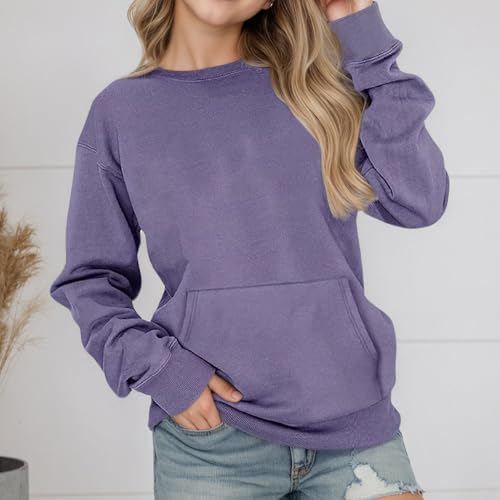 Sweatshirts for Girls Oversized Crewneck Casual Long Sleeve Pullover Cute Drop Shoulder Shirts Tops with Pocket2