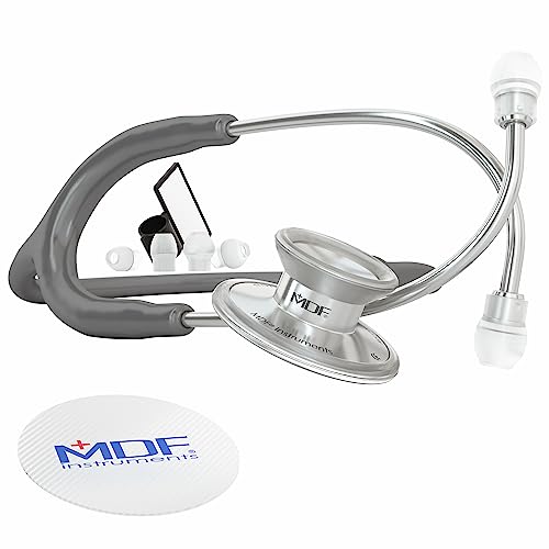 Image of MDF Acoustica Lightweight Stethoscope for Doctors, Nurses, Students, Home Health Use, Adult, Dual Head, Grey Tube, Silver Chestpiece-Headset, MDF747XP12