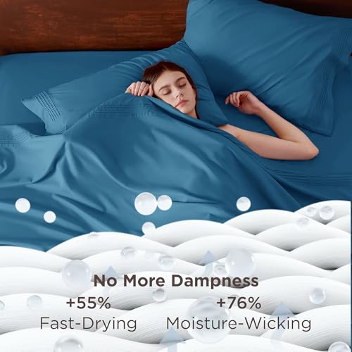Image of Bedsure Deep Pocket Twin Sheets Set - Fits Mattresses Up to 21 Inches Thick -3 Piece GentleSoft Bed Sheets, Moisture Wicking, Soft & Cooling Bedsheet & Pillowcases, Easy & Secure Fit, Teal Blue
