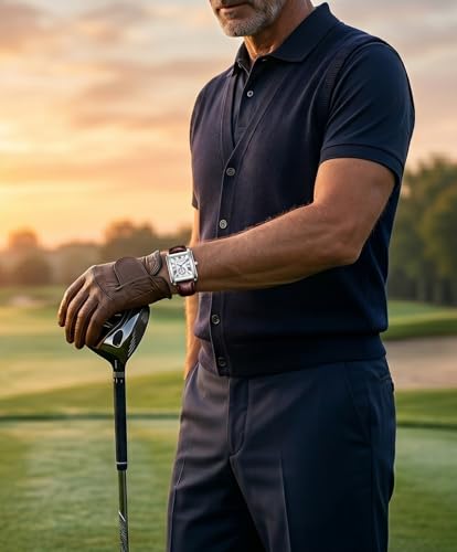 Image of LONGBO Mens Watch Rectangular Shape Alloy Case Business Casual Genuine Leather Strap with Seconds Subdial | Calendar Date | Scratch Resistant Waterproof Watches for Men