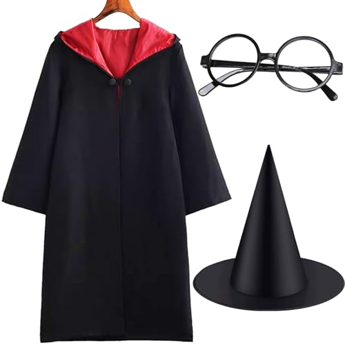 Déguisement Sorcier Halloween Pour Garçon 6-15 Ans - 3 Pièces : Cape, Chapeau, Sac Citrouille - Costume Complet Fête Et Cosplay