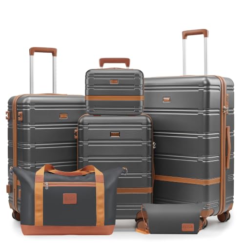 Image of NEISIA Luggage Sets with spinner wheels, PC+ABS Hard Shell Travel Luggage,Lightweight Carry-on suitcases with TSA Lock,YKK Zippers (Gray(N), 6 piece sets (14 /20 /24 /28 /DB /TB)
