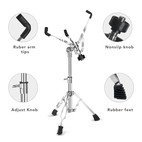 Image of Snare Drum Stand Snare Stand with Drumstick Holder and a Pair of 5A Drum Sticks Fit for 8 to 15 Inch Snare Drum and Practice Pad, Adjustable Height 15.8 to 22.8 Inches for Drum Beginners (2 Pack)